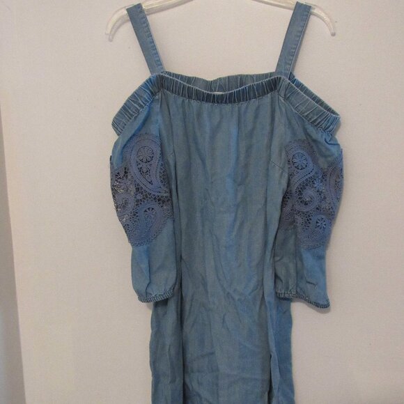 Chico's Off Shoulder Dress Women's Size 0 Blue Lace 3/4 Sleeves Adjustable Strap - Picture 1 of 7